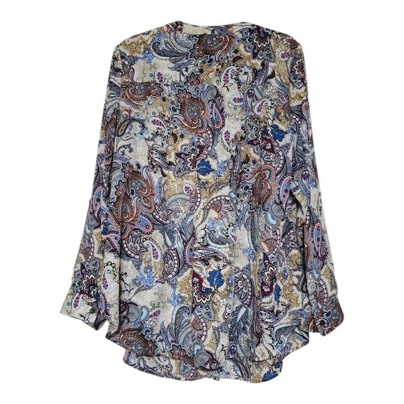 ROZ&ALI Paisley Print Shirt Womens Plus 2X Roll Tab Sleeves Careerwear- Western - Picture 7 of 14